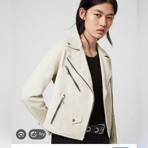 Allsaints Riley Leather Biker Jacket Ivory Cream Alabaster Size 2 US EU 34 NWOT